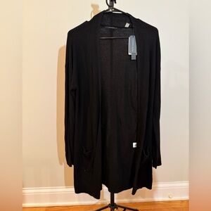 T Tahari Black Open-Front Ribbed Cardigan